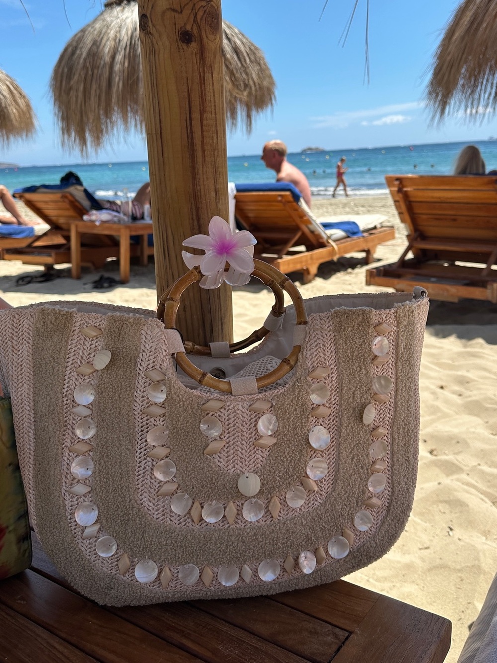 Neutral Beige Shell-Embellished Beach Tote - America beyond